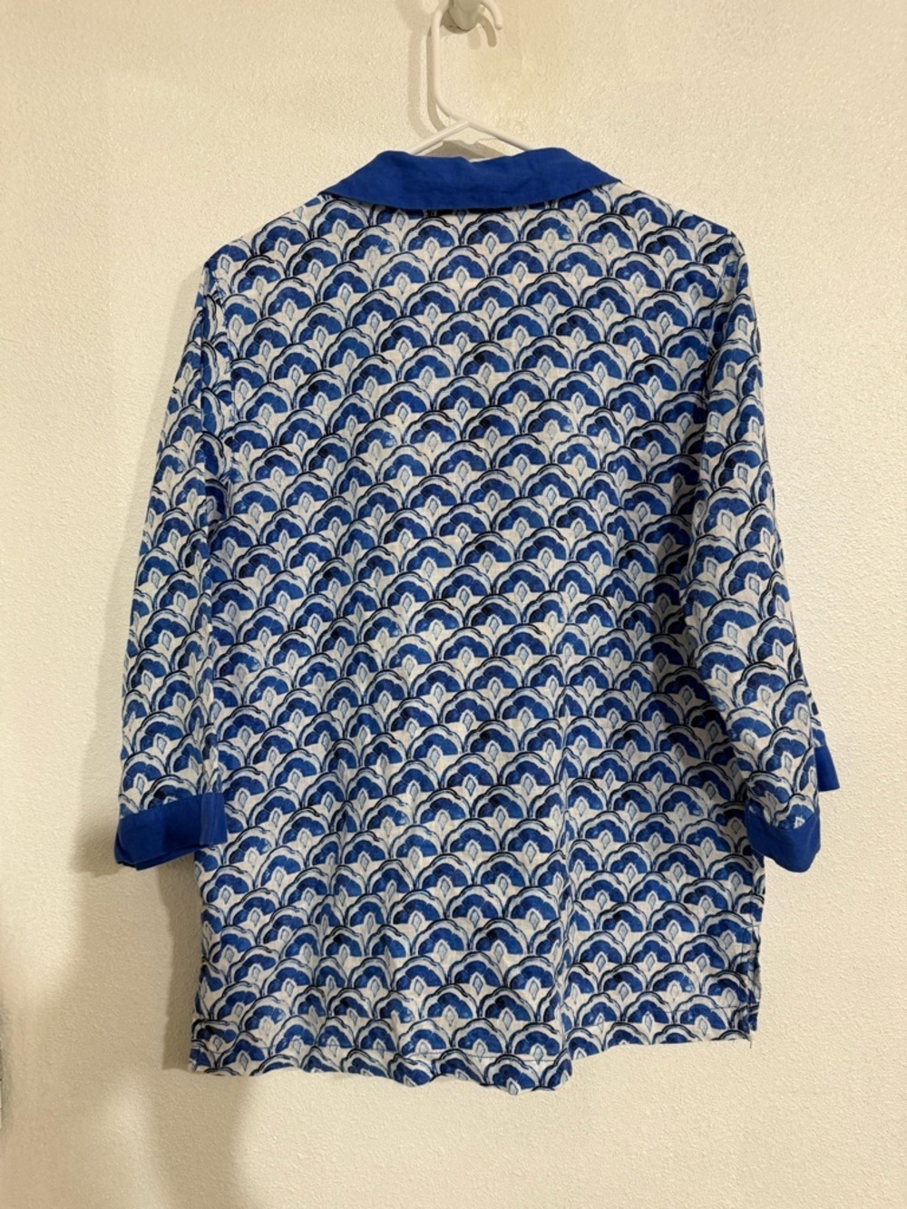 Sigrid Olsen Blue Patterned Popover Tunic with Contrast Trim 70% linen - Picture 4 of 5